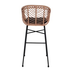 Rosano - lot de 4 tabourets - effet rotin - couleur bois et noir - Noir / Bois