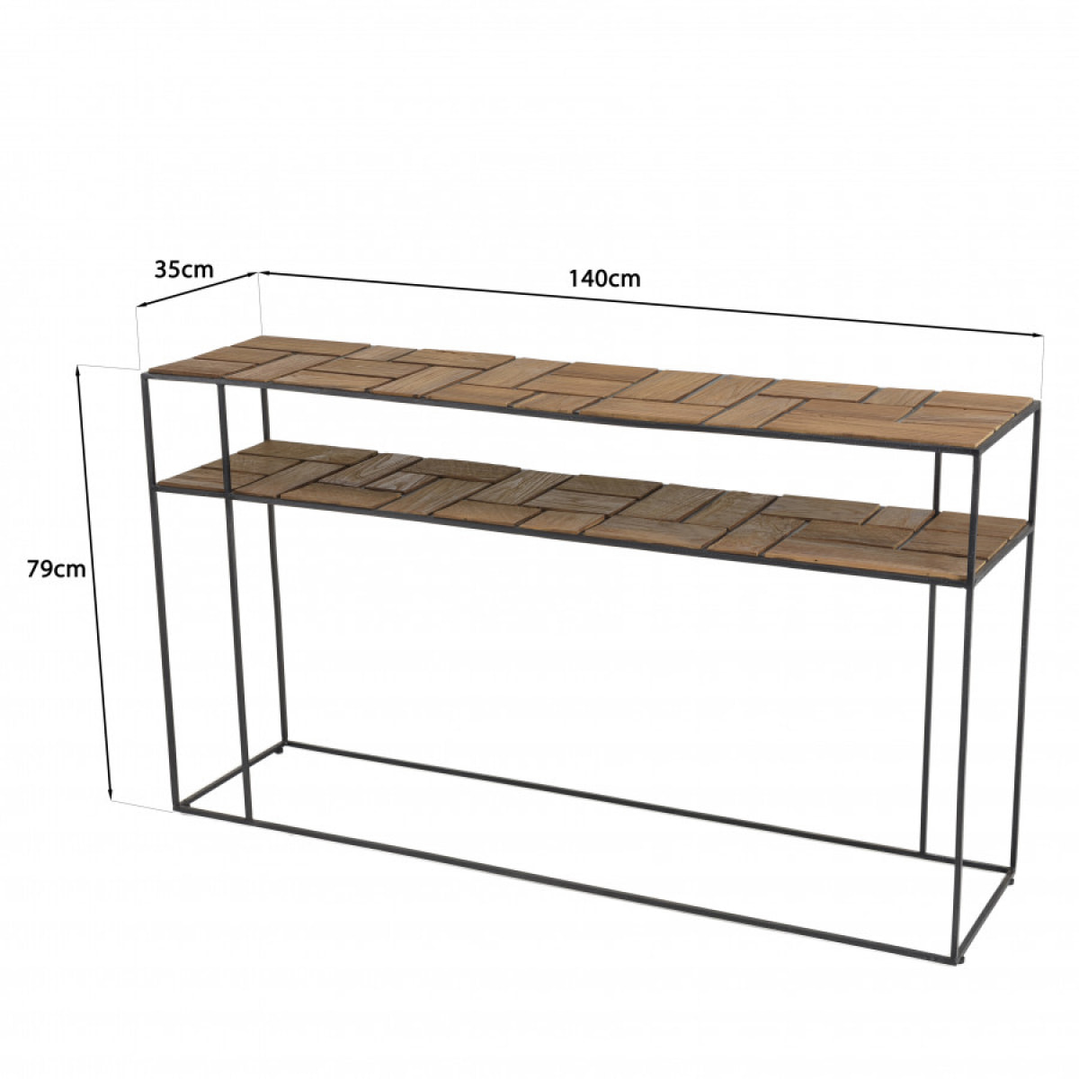 ALIDA - Console rectangulaire 2 plateaux teck clair métal noir