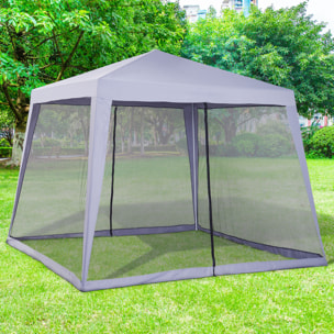 Carpa de Jardín 3x3 m con 4 Paredes Laterales Mosquitera con Cremallera Gris