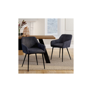 Chaises avec accoudoirs Ariana en velours et pieds métal - lot de 2 - Gris anthracite