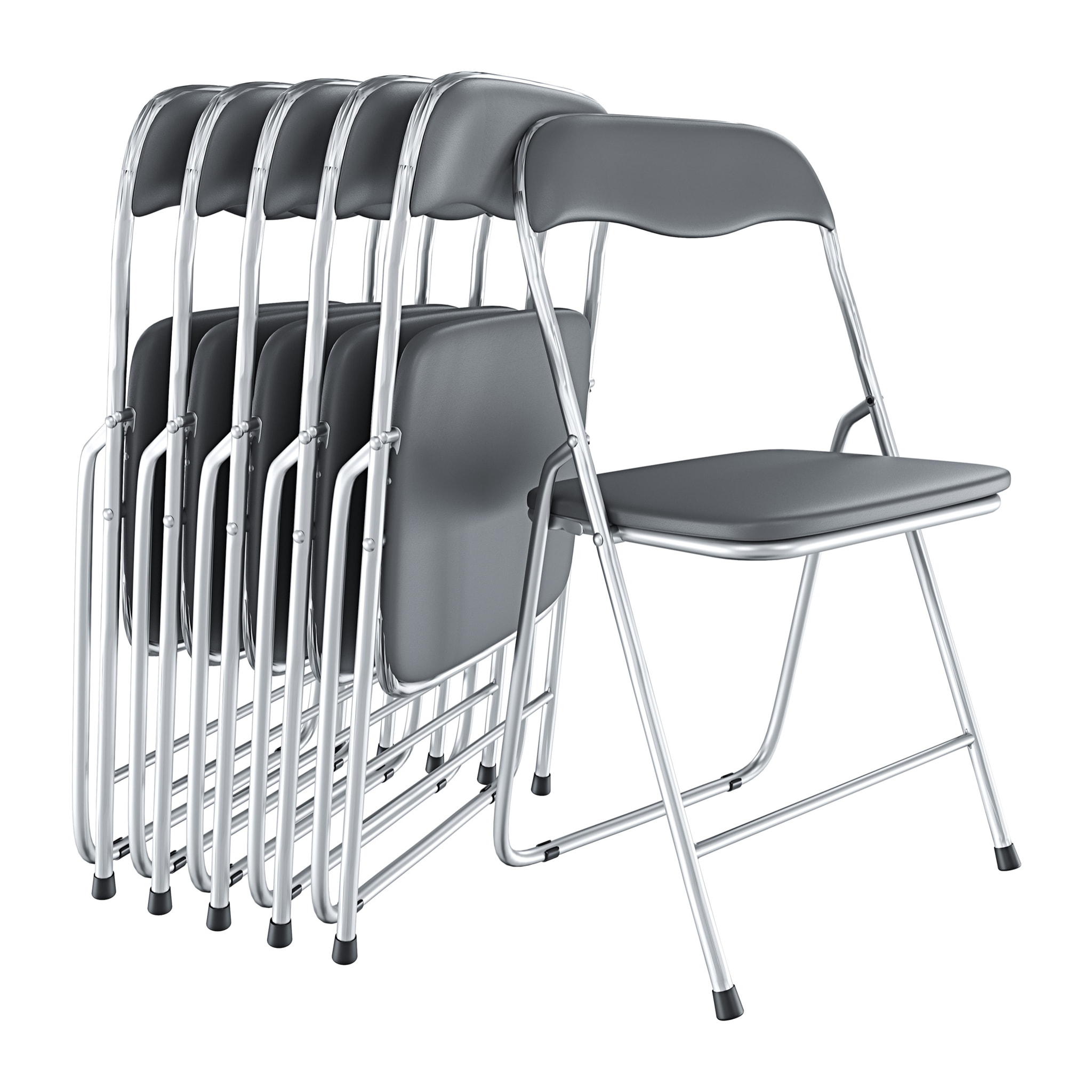 Set da 6 Sedia Pieghevole Slim in Metallo Sedie Salvaspazio Ufficio Casa Campeggio Salotto Cucina Ecopelle Comoda Seduta Imbottita 78x44x44 cm Grigio