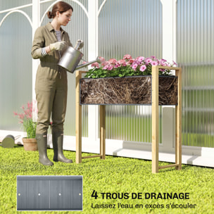 Jardinière design bicolore bois naturel et gris feutre drainage inclus