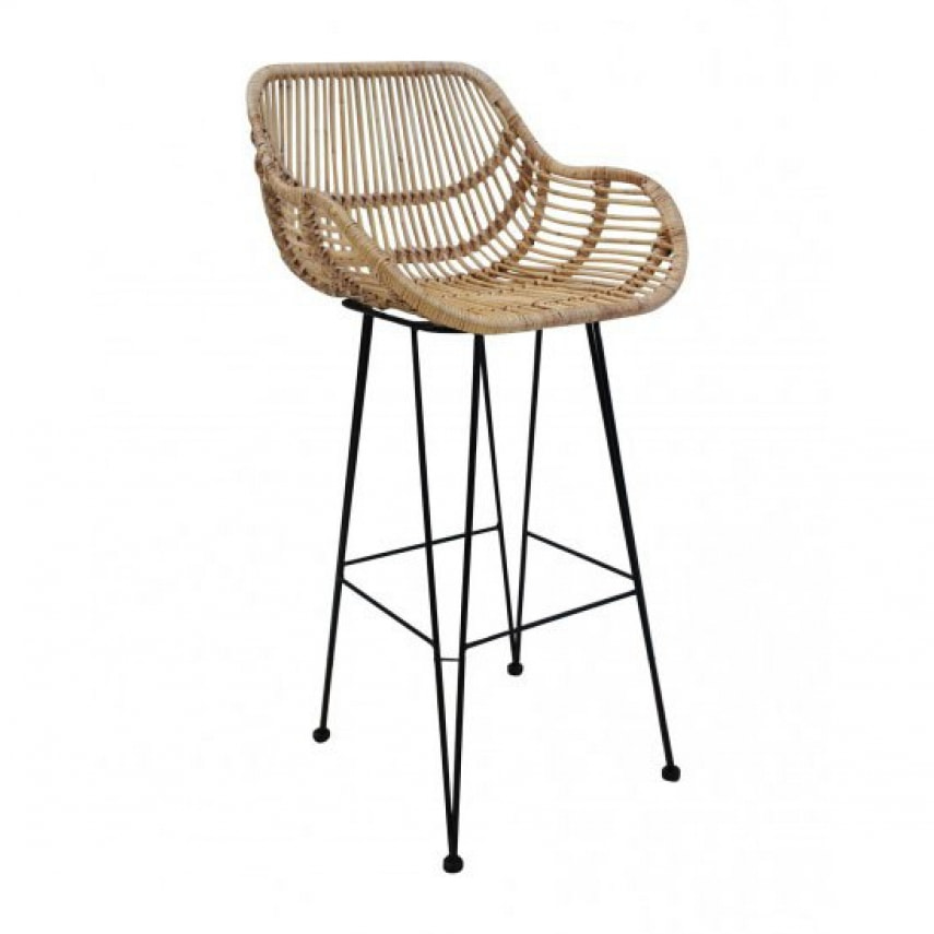 Chaise haute / Tabouret bar en rotin naturel & métal - RATTAN