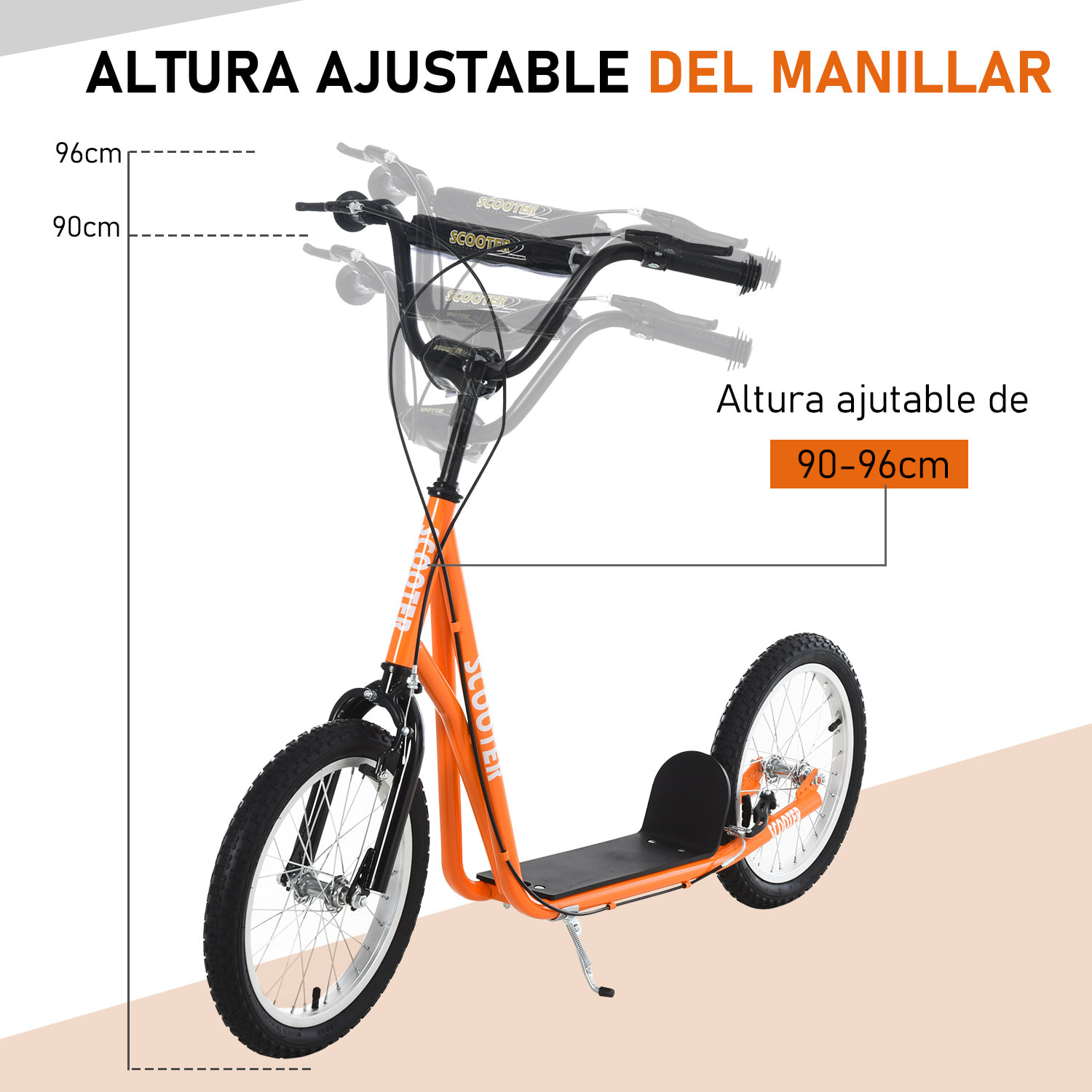 Patinete Ajustable Para Niños Metal 139x58x90-96 cm Naranja