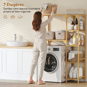 Meuble de buanderie pour machine à laver bambou verni 7 étagères