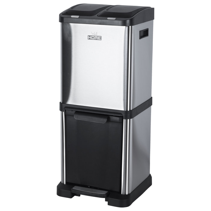 Cubo de reciclaje ecológico 32 litros de 3 compartimentos (2 de 8 l + 1 de 16 l), reciclaje de basura / cubos de reciclaje, gran capacidad, para papel