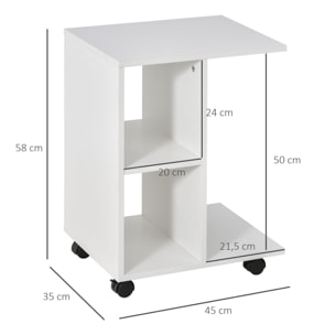 Mesa Lateral en Forma C con Estantes Ruedas 45x35x58 cm Blanco