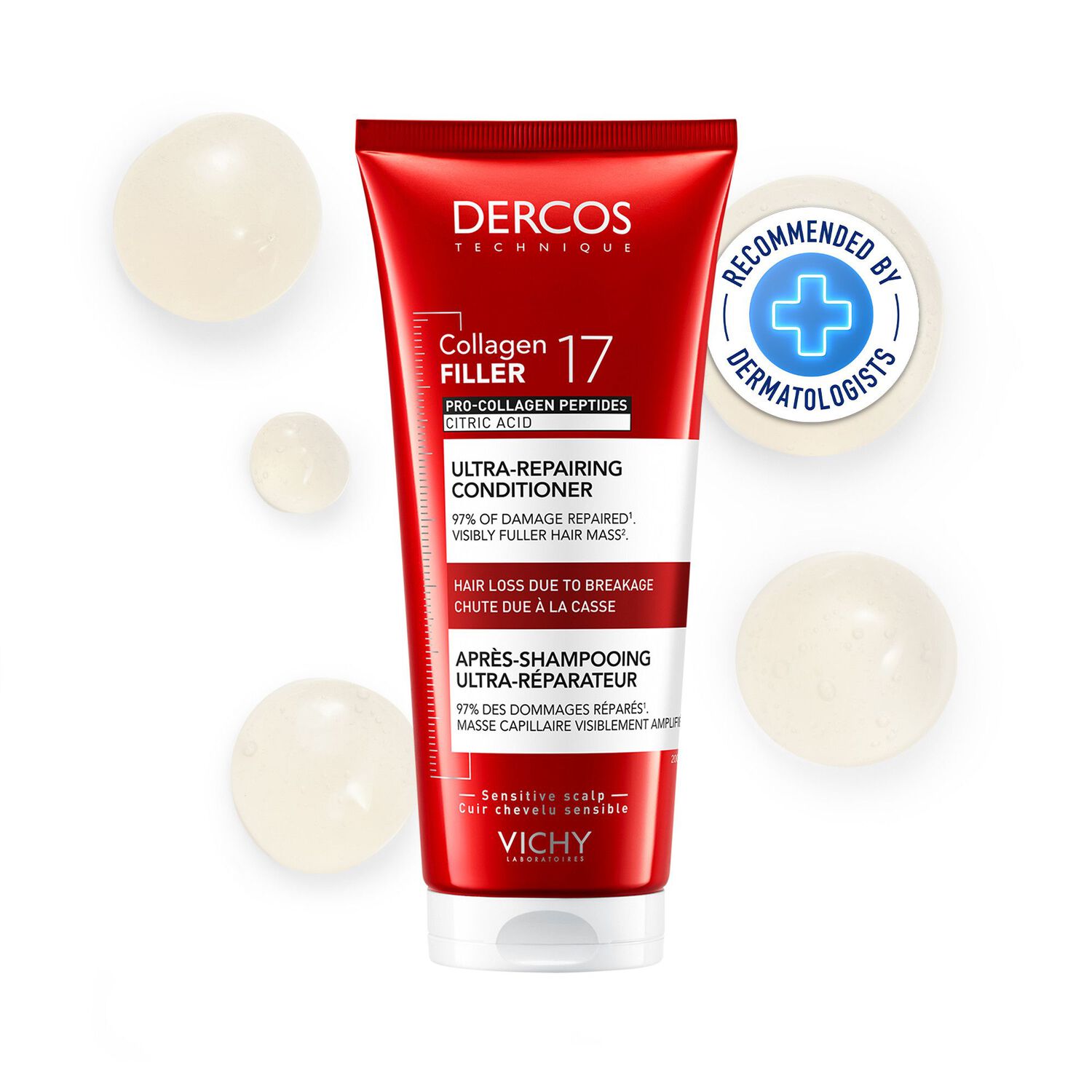 Dercos Collagen Filler - Après-Shampoing Fortifiant Réparateur Intense Anti-Casse