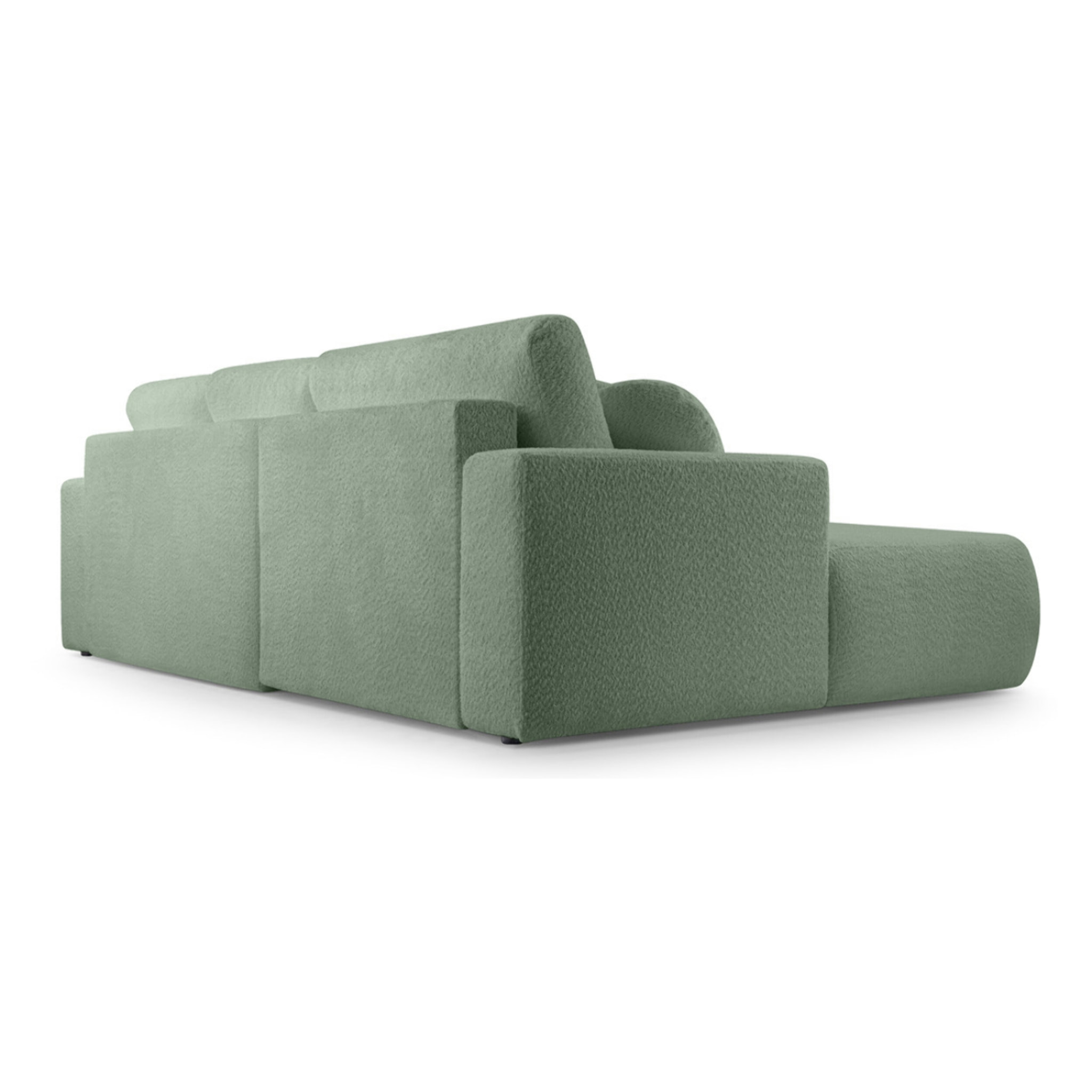 Candela - canapé d'angle gauche 4 places - convertible avec coffre - en tissu bouclette - Vert sauge