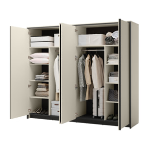 Kimi - armoire - 4 portes - led et miroirs inclus - 251x215 cm - Beige