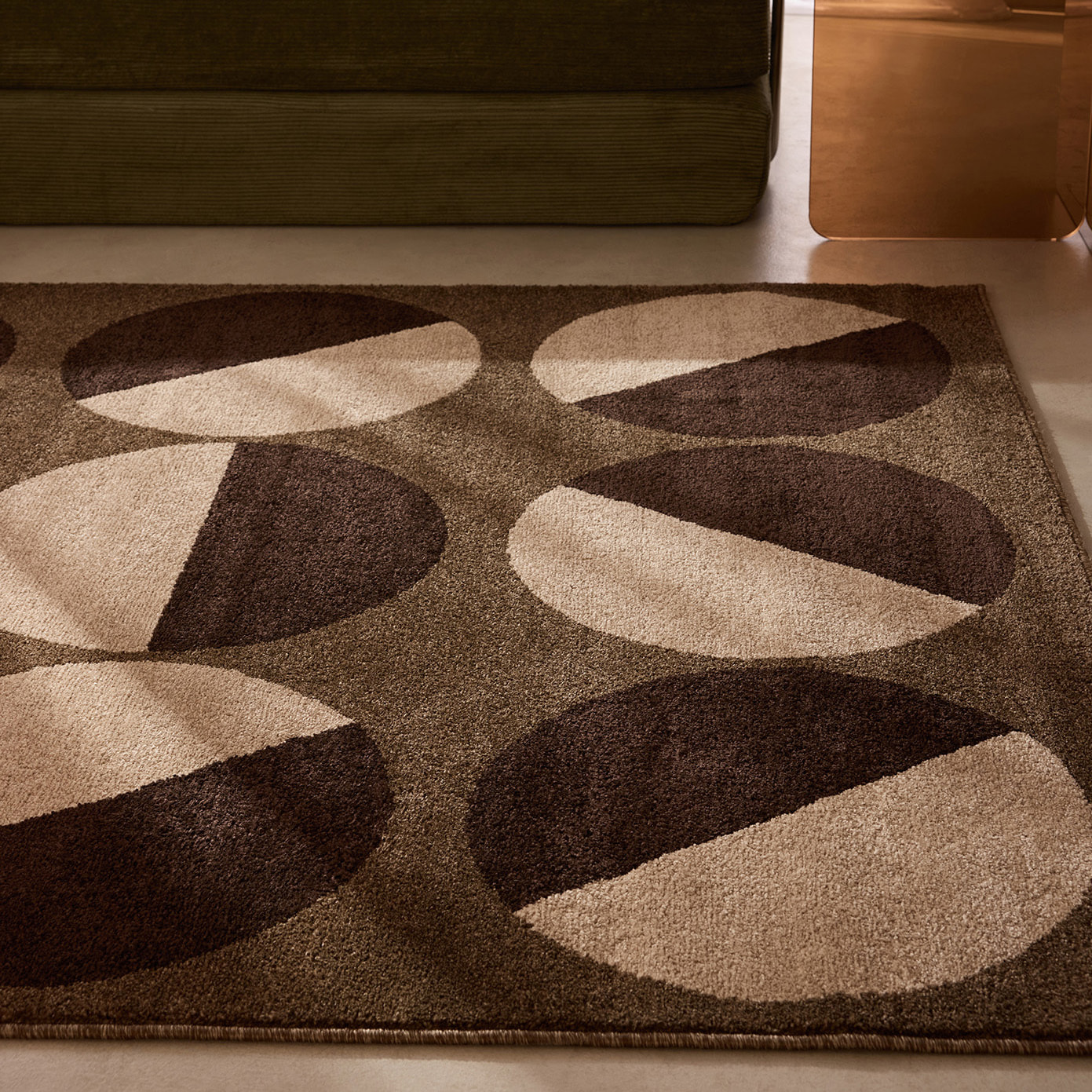 SANTAL - Tapis de salon marron à motif géométrique