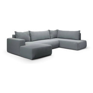 NALA - Canapé panoramique droit 5 places en tissu gris clair