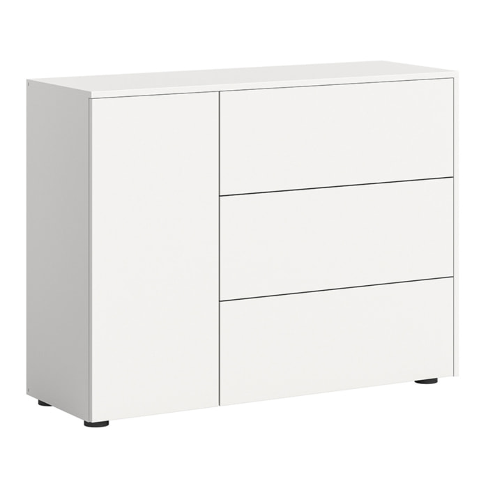 Ned - buffet bas - 3 tiroirs et 1 portes - blanc - 105 cm - Blanc