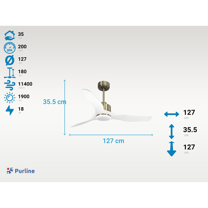 Ventilateur de plafond Réversible  Thermostat Dimmable Wifi Moteur à courant continu Toits en pente Télécommande Lumière à trois tons Adaptateur 2/3 Lames