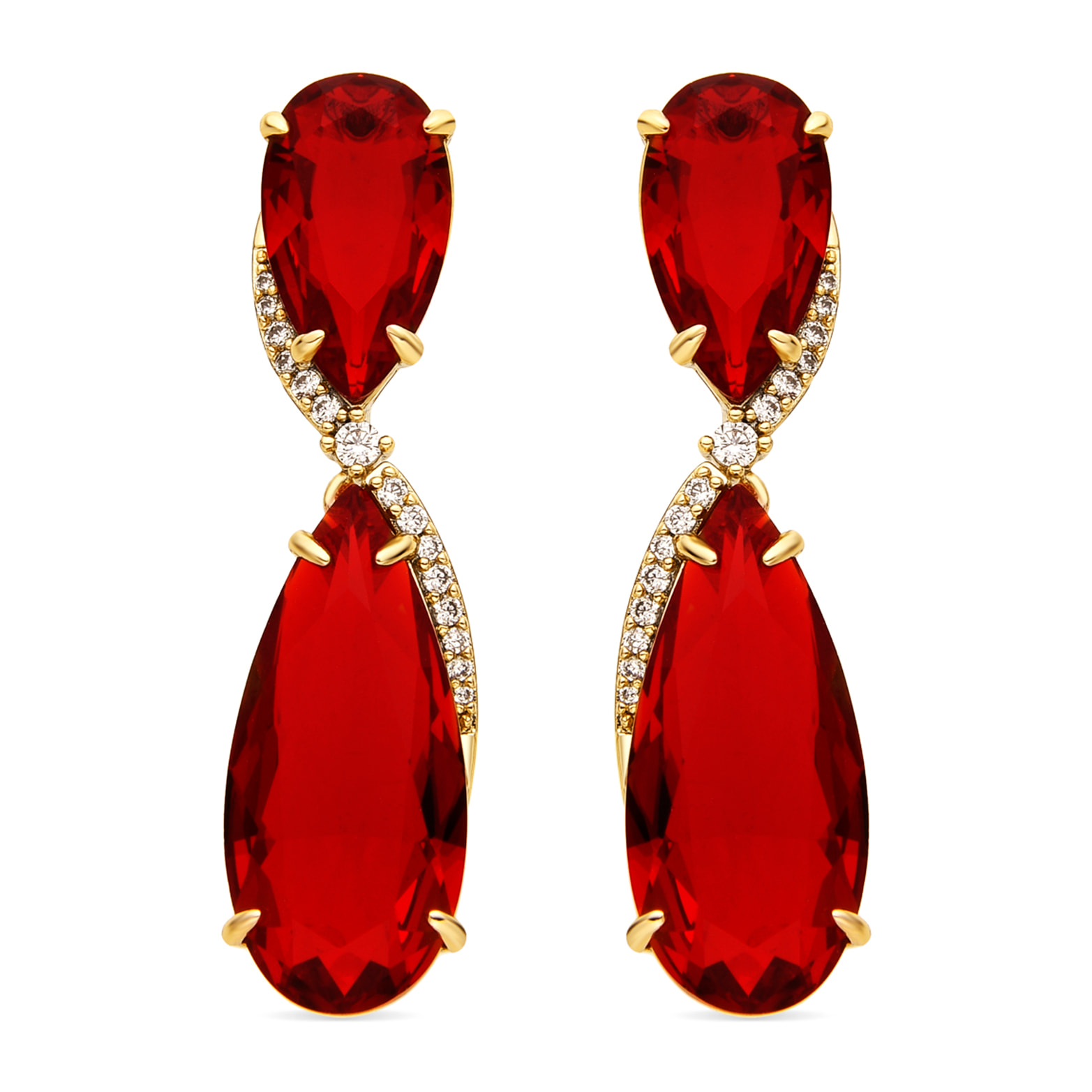Pendientes con Circonita Rubí acabado oro 18k
