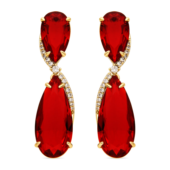 Pendientes con Circonita Rubí acabado oro 18k