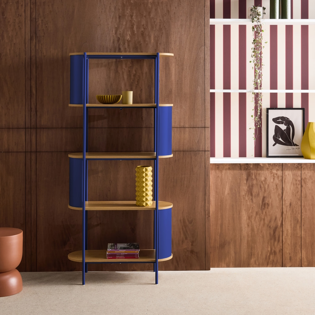 Etagère bibliothèque métal courbé et décor bois 5 niveaux MOLTO