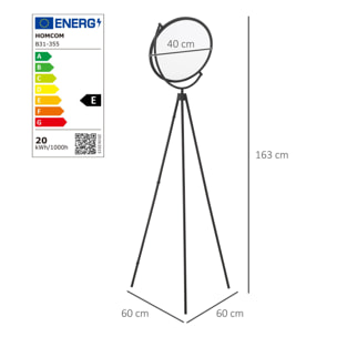 Lámpara de Pie Moderna Lámpara de Suelo con Luz LED de 20W Pantalla Giratoria Trípode de Metal e Interruptor de Pie para Salón Dormitorio Estudio 60x60x163 cm Negro