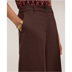Motivi - Pantaloni palazzo in popeline con pinces - Marrone