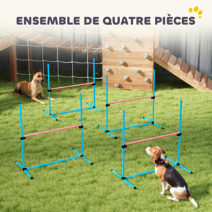 Agility sport pour chiens set de 4 obstacles professionnels avec système de maintien au sol sac transport fourni bleu rouge