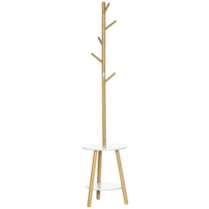 HOMCOM 2 en 1 Perchero de Pie de Bambú Perchero Árbol de Pasillo con 2 Estantes 5 Ganchos para Ropas Bolsas y Marco de Aluminio para Entrada Dormitorio 39,5x39,5x171 cm Natural