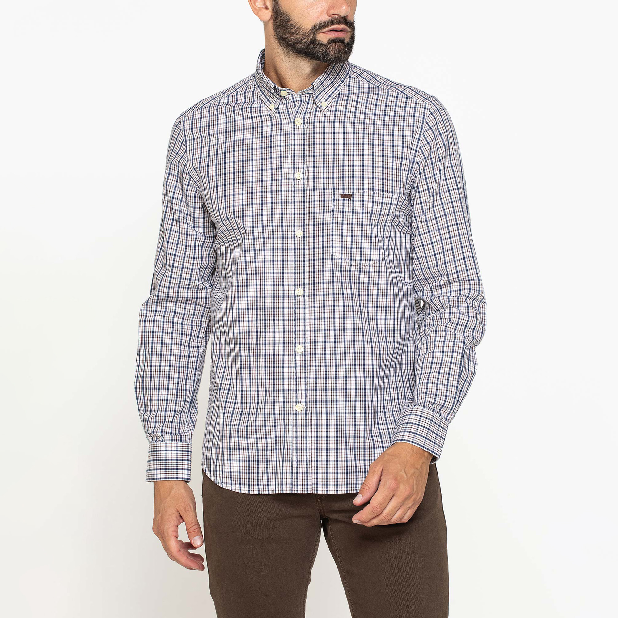 CAMICIA FANTASIA TINTO FILO CON COLLO BUTTON-DOWN