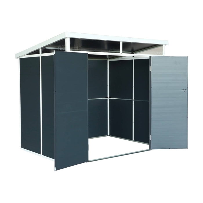Abri de jardin plastique 4.55 m². anthracite. avec toiture monopente skylight. fenêtre et grande porte d'entrée. 238 x 190 x 215 cm