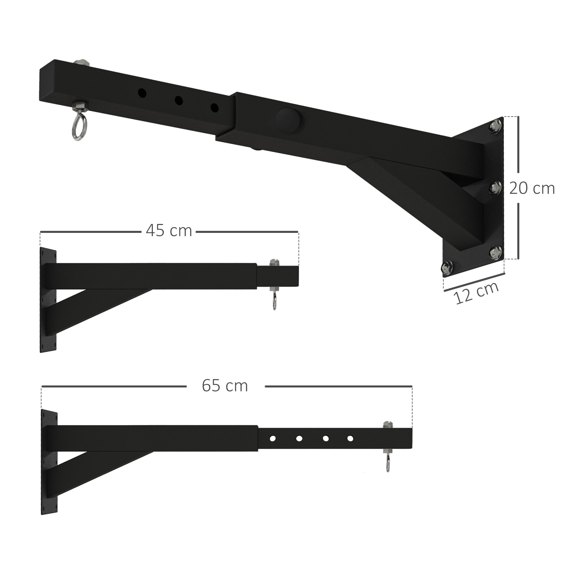 Soporte Saco Boxeo de Pared con Distancia Ajustable de 45-65 cm Gancho Giratorio de 360° y Cadenas para Entrenamiento en Gimnasio y Hogar Carga 60 kg Negro