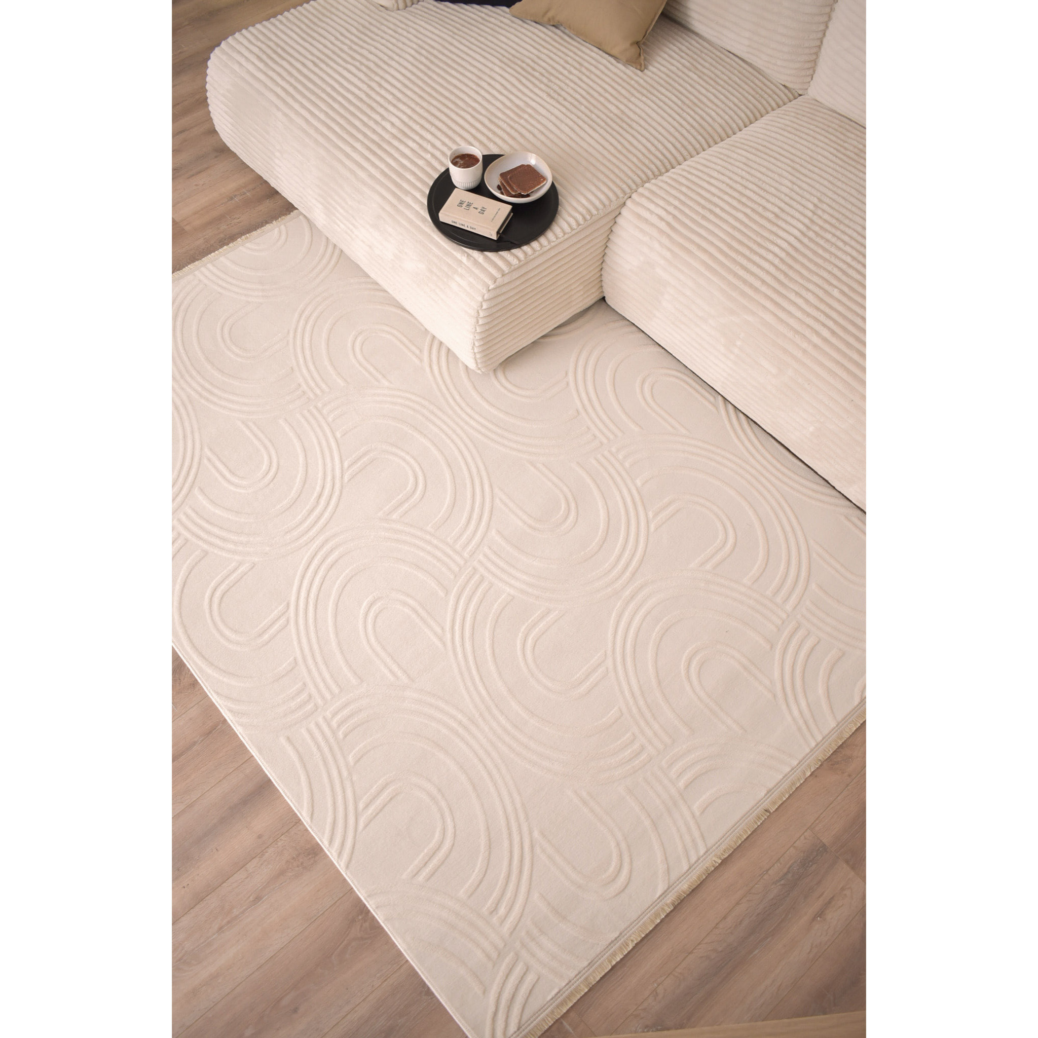 Tapis Oppo 1017 crème 200x290cm - Motif en relief - Lavable en machine