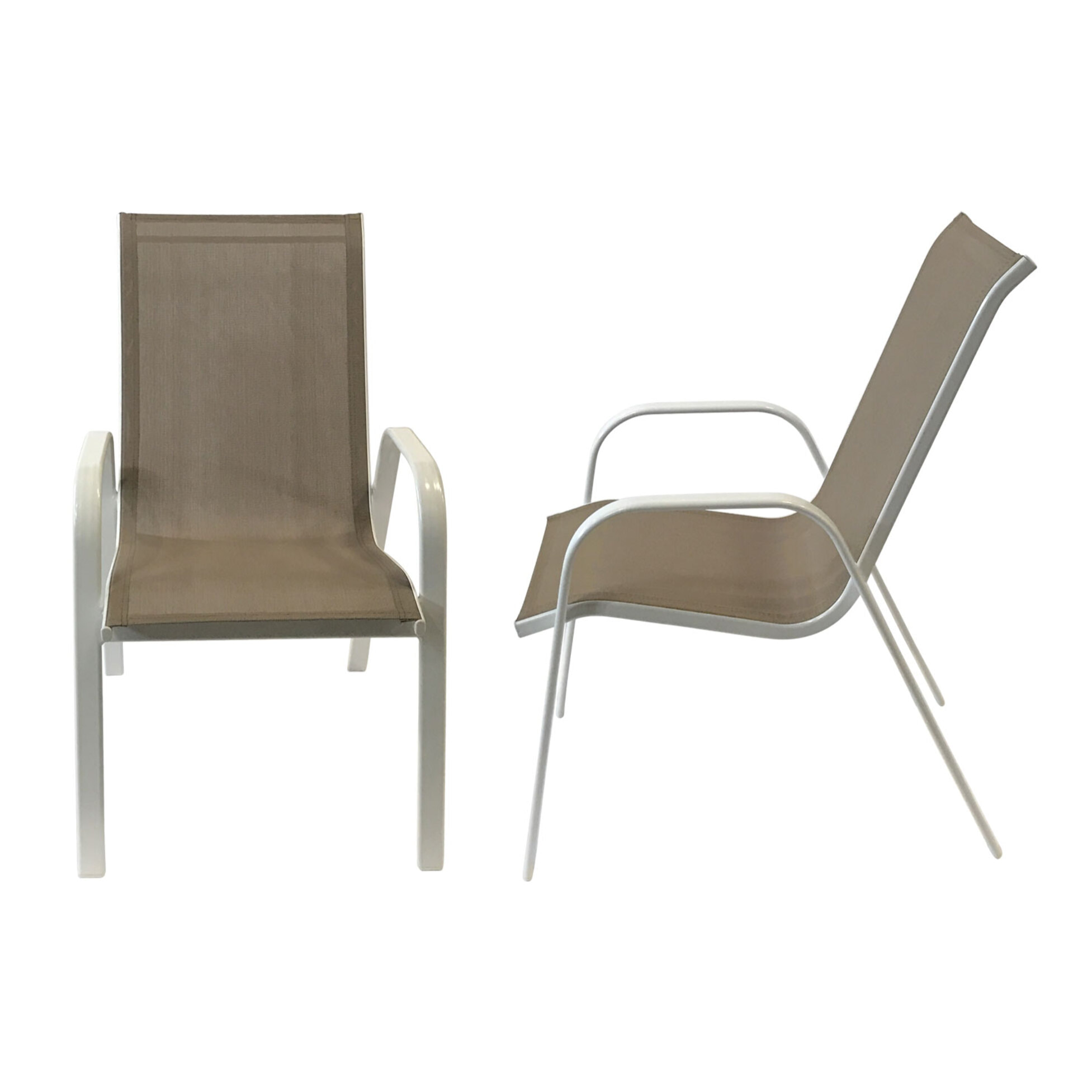 Lot de 8 chaises MARBELLA en textilène taupe - aluminium blanc