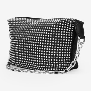 Bolso de hombro negro en nylon con cadena