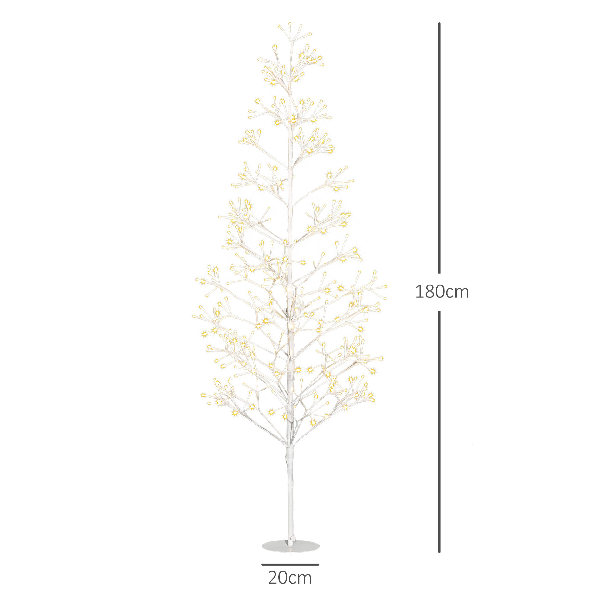 Árbol de Navidad Artificial 180 cm, Lámpara de Árbol con 384 Luces LED Blanco Cálido, Ramas Flexibles, Base de Acero, Decoración Navidad para Interiores y Exteriores, Blanco