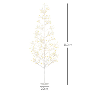 Árbol de Navidad Artificial 180 cm, Lámpara de Árbol con 384 Luces LED Blanco Cálido, Ramas Flexibles, Base de Acero, Decoración Navidad para Interiores y Exteriores, Blanco
