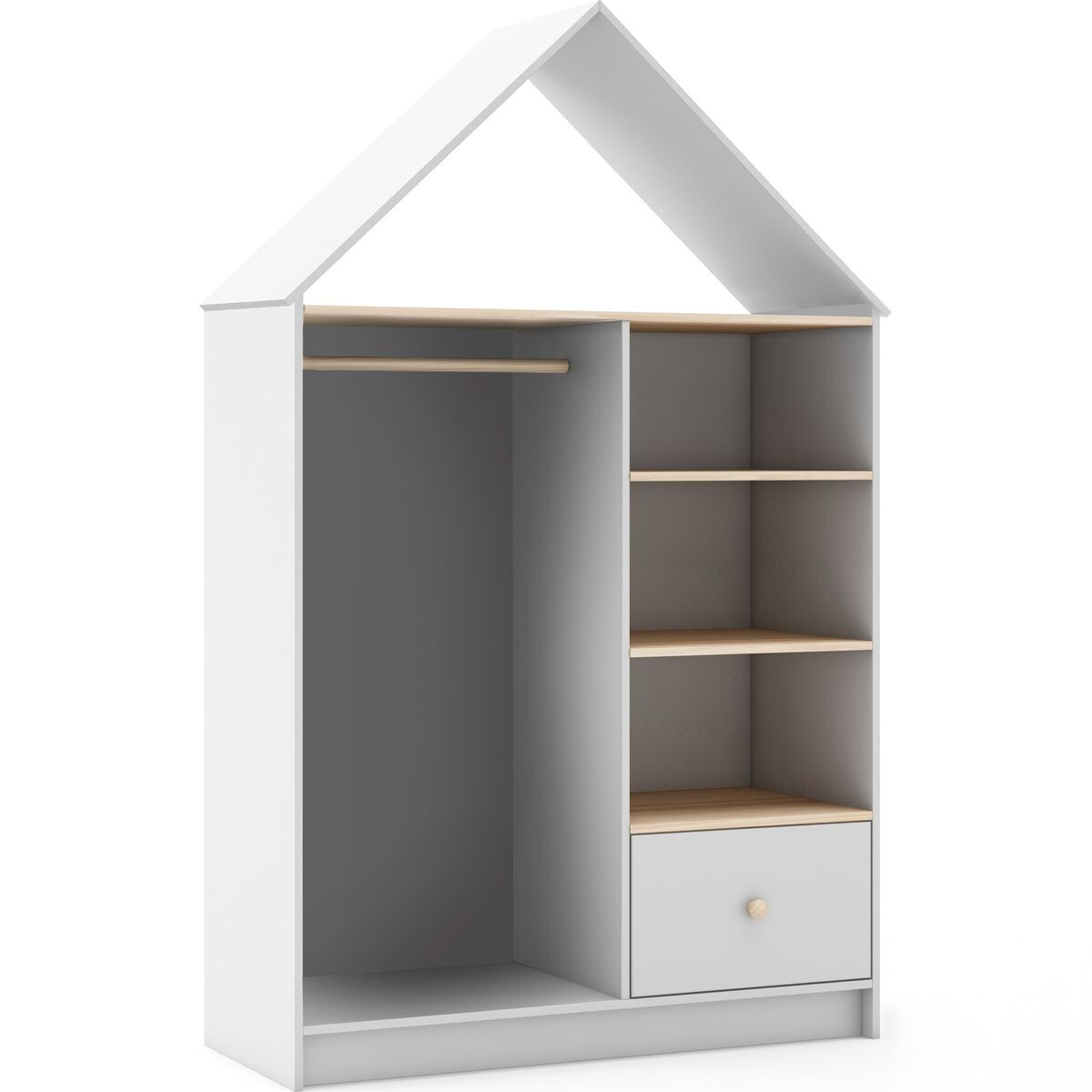 Penderie cabane enfant 1 tiroir en bois - LUCY