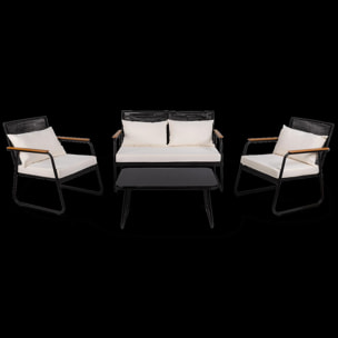 Conjunto de jardín 4 plazas, mesa centro+sofá+sillones de acero beige