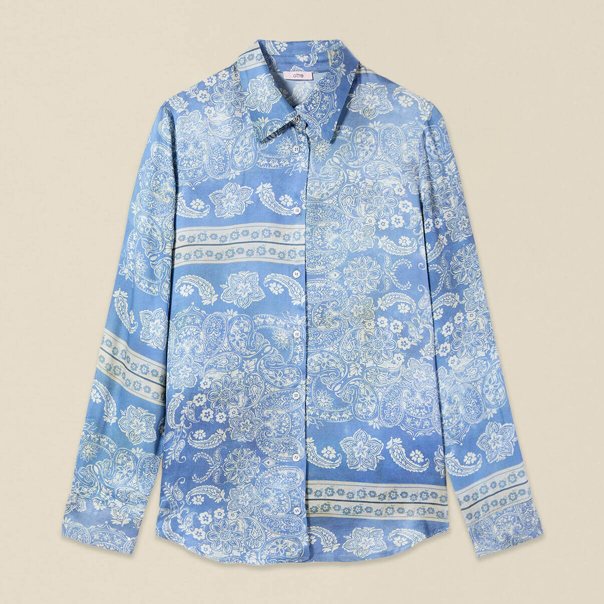 Oltre - Camicia in raso fantasia - Azzurro