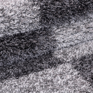 GALA - Tapis shaggy rond à poils longs motif géométrique gris