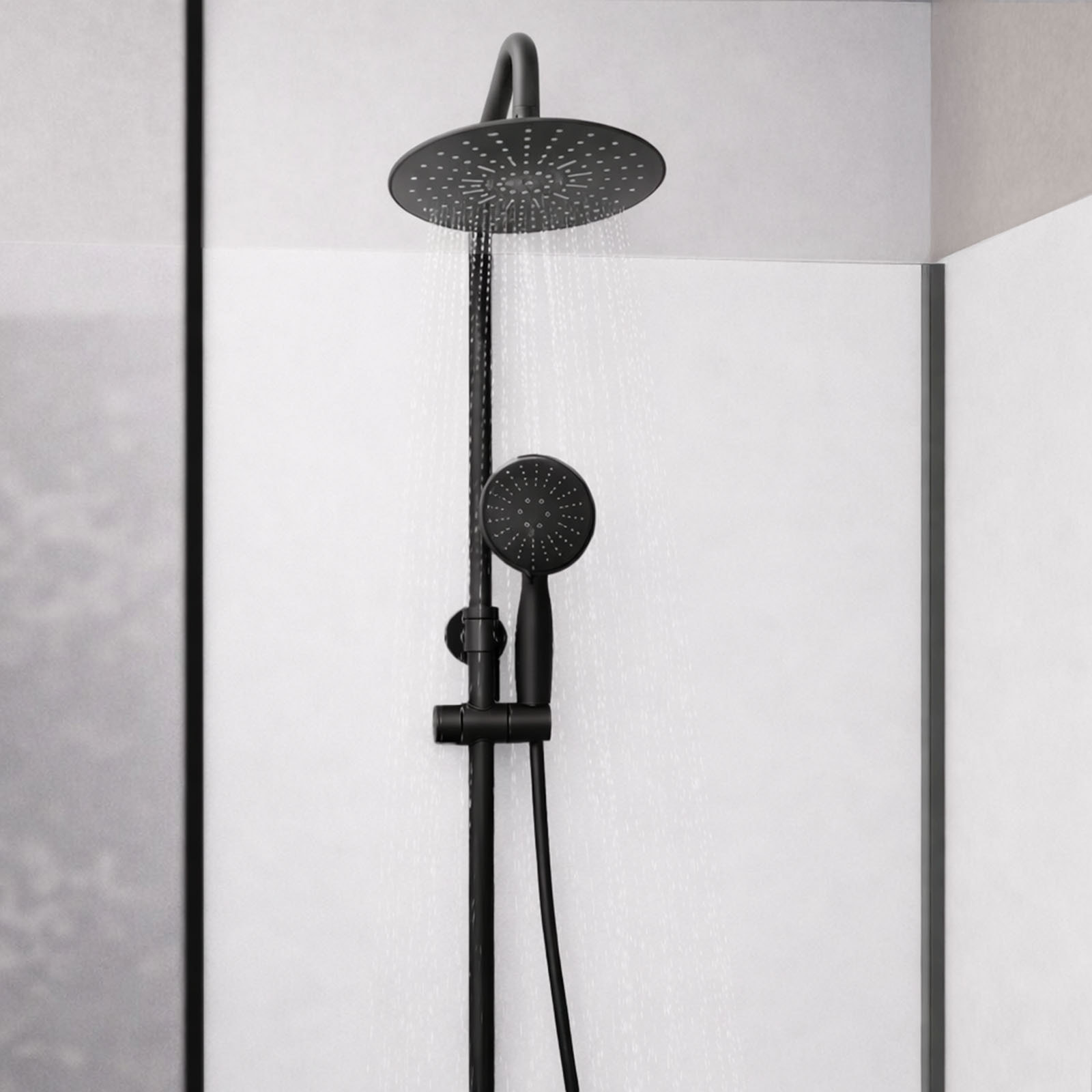 Cabine de Douche à l'Italienne 120x90 - Colonne Thermostatique Noire et Receveur Haut Effet Pierre