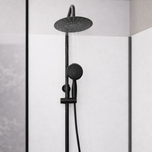 Cabine de Douche à l'Italienne 120x90 - Colonne Thermostatique Noire et Receveur Haut Effet Pierre