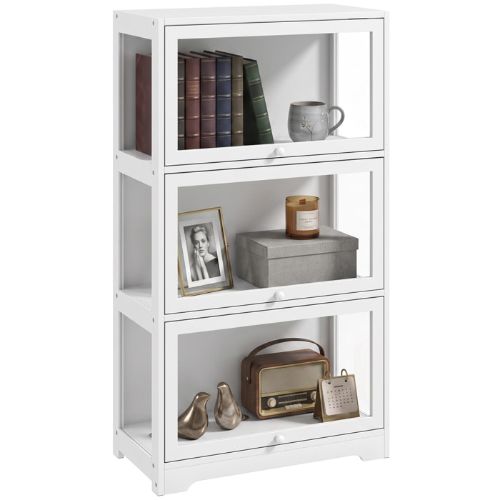 Vitrina Expositora para Colecciones de 3 Niveles, Vitrina con Puertas Abatibles de Acrílico, Anti-vuelco, Armario Auxiliar para Perfumes, Figuras de Decoración, 59x30x106 cm, Blanco