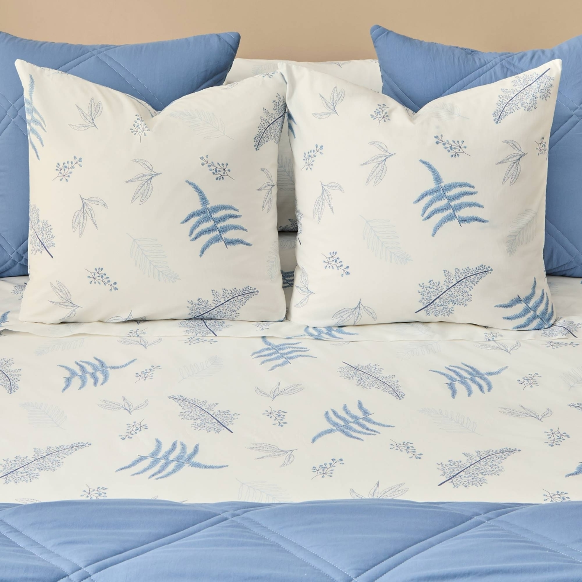 Funda nórdica algodón hojas Lari color azul 100% Algodón percal