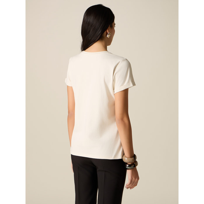 Oltre - Camiseta con detalle joya - Blanco