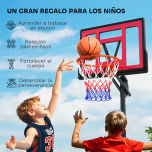 Canasta de Baloncesto Infantil con Altura Ajustable 200-260 cm Canasta de Baloncesto Exterior Portátil con Ruedas Base Rellenable y Bolsa de Peso Rojo y Negro