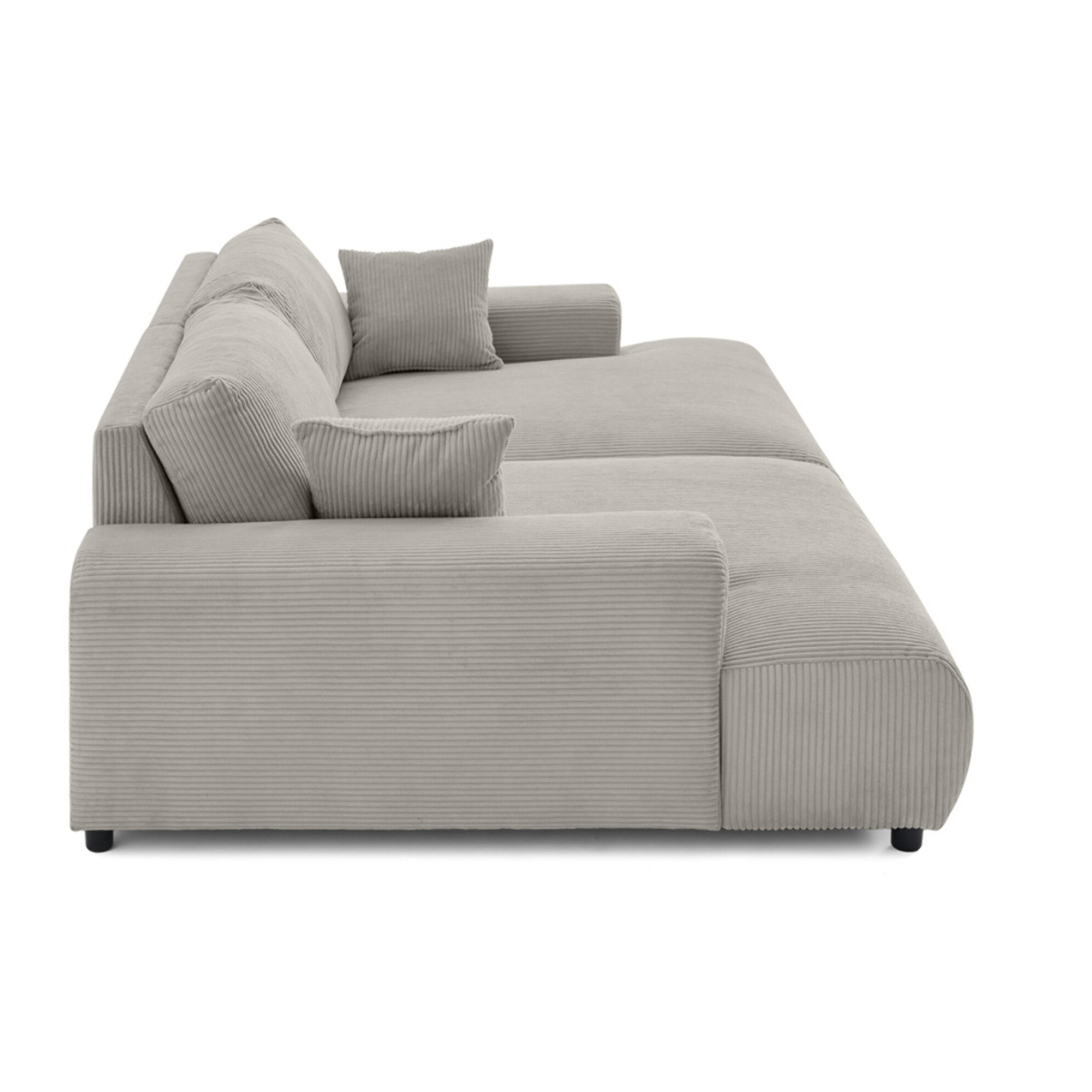 Garance - canapé droit 4 places double méridienne - assise profonde - en velours côtelé - Gris clair