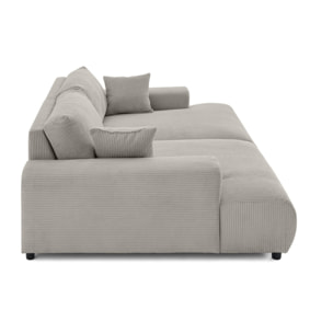 Garance - canapé droit 4 places double méridienne - assise profonde - en velours côtelé - Gris clair