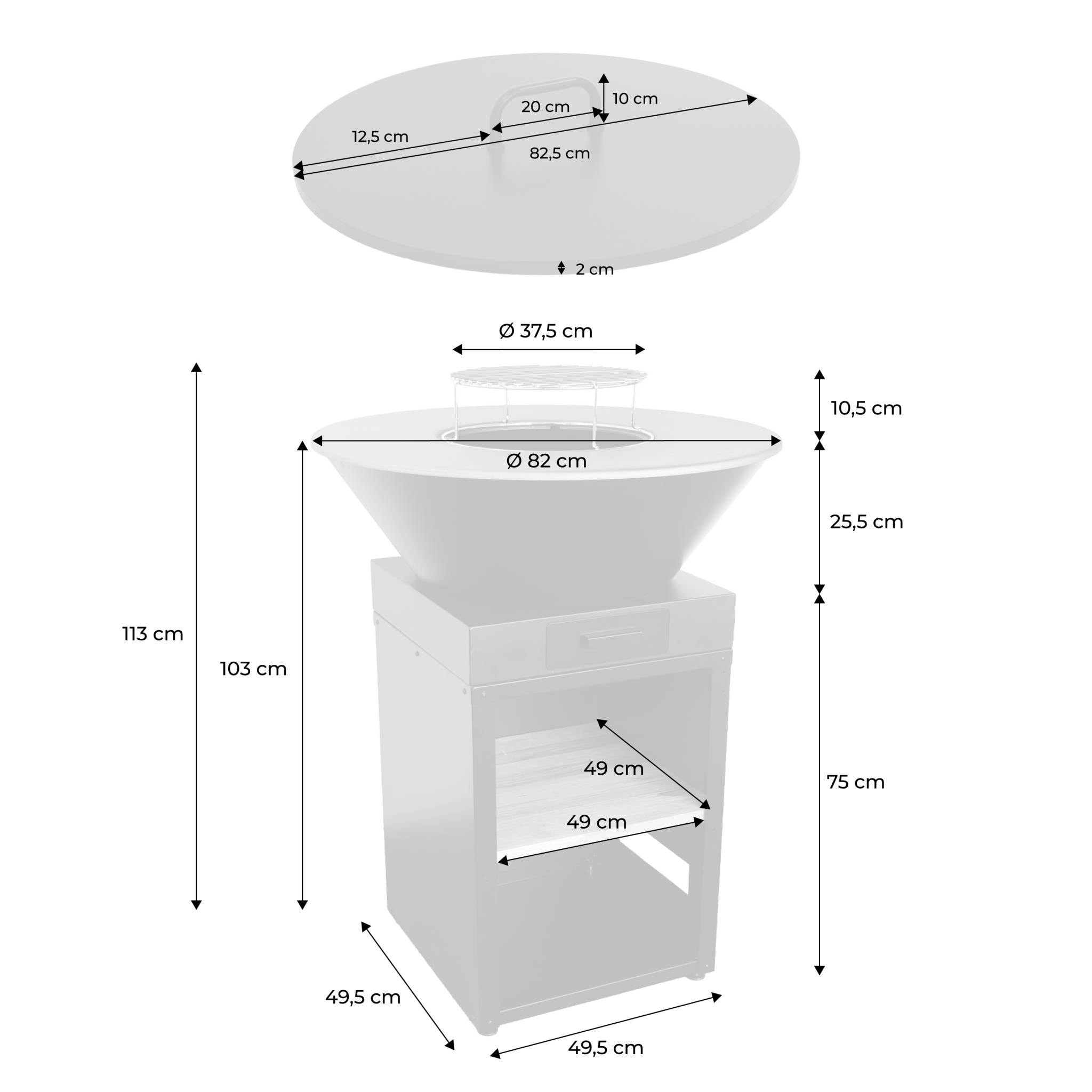 Brasero barbecue Ø81,5cm avec grille de cuisson, espace de rangement et couvercle MOMBACHO