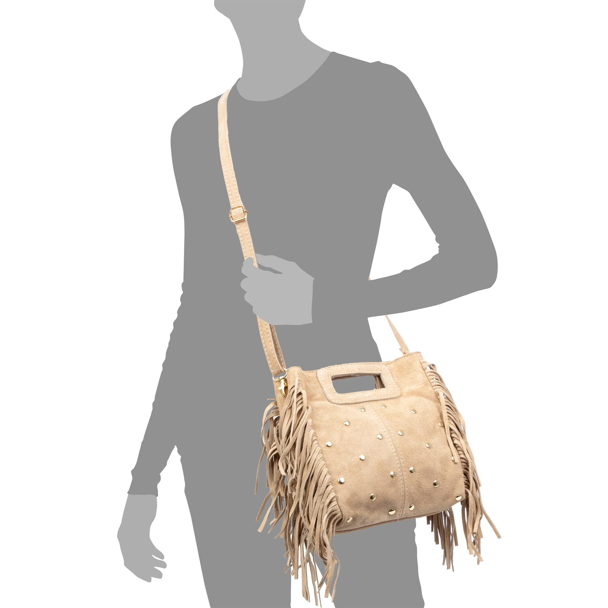 Barbata borsa a spalla donna. Pelle autentica Gamuza con borchie decorative.