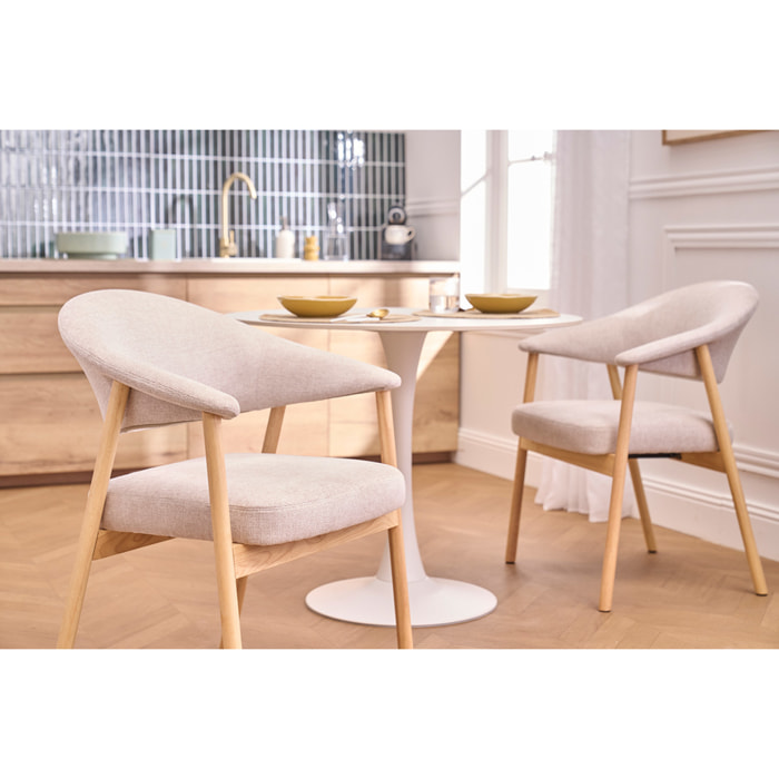 Chaises en tissu effet velours texturé beige et bois clair (lot de 2) GIULIA