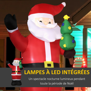 Père Noël gonflable LED 2,45H m avec sapin polyester imperméable rouge vert