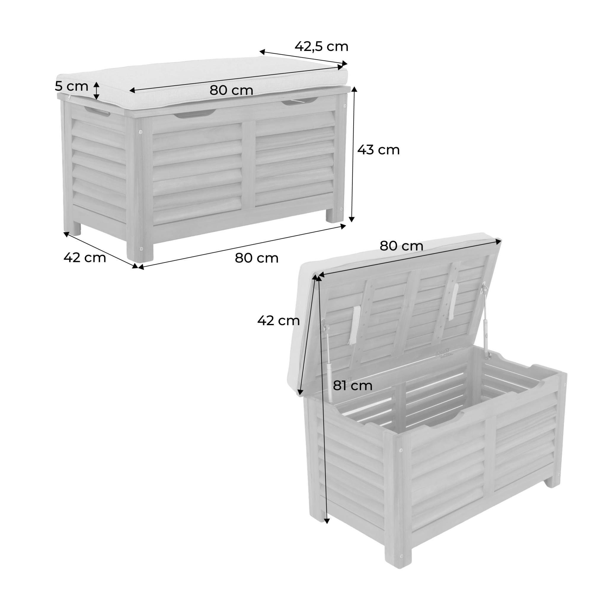 Coffre de jardin / Banc bois d'acacia 63L naturel avec vérins - Zafra